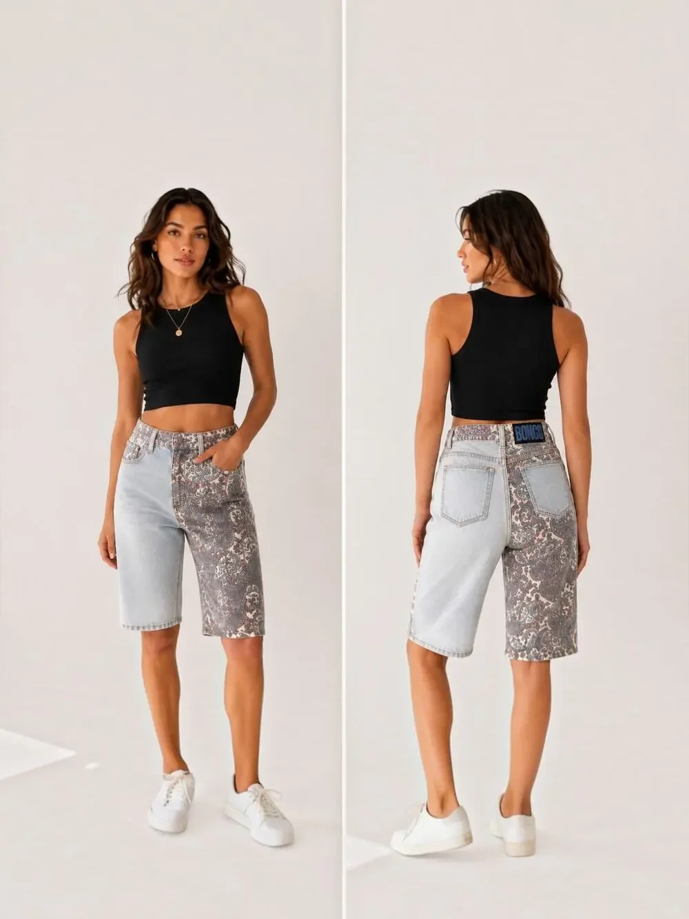 Vintage 90s Bongo Paisley Patchwork Denim Bermuda Shorts Jorts